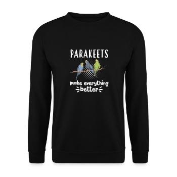 Budgerigar Parakeet Bird Pet Gift - Unisex Sweatshirt - black - Front - Alina (178cm) & Michal (187cm)