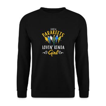 Budgerigar Parakeet Bird Pet Gift - Unisex Sweatshirt - black - Front - Alina (178cm) & Michal (187cm)