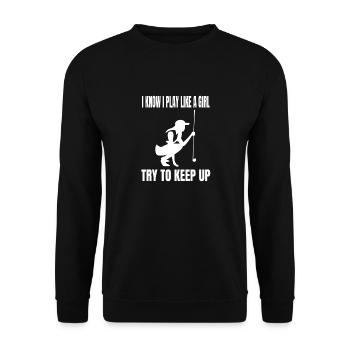 Golf Golfspielerin Mädchen Golfschläger Golfball - Unisex Pullover - Schwarz - Vorne - Alina (178cm) & Michal (187cm)