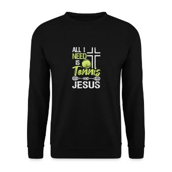 All I need is tennis and Jesus Cross - Unisex Sweatshirt - black - Front - Alina (178cm) & Michal (187cm)