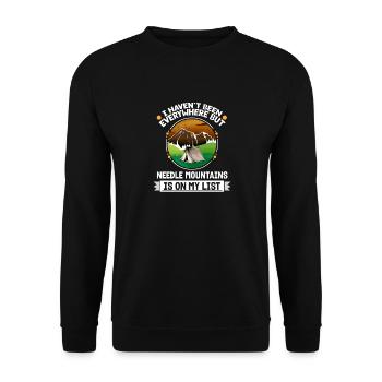 Needle Mountains est sur ma liste Camping de randonnée - Sweat-shirt Unisexe - noir - Devant - Alina (178cm) & Michal (187cm)
