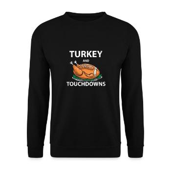 Türkei und Touchdowns Lustiger Thanksgiving-Fußball - Unisex Pullover - Schwarz - Vorne - Alina (178cm) & Michal (187cm)