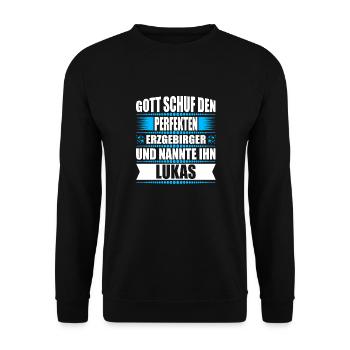 Erzgebirge Mann Namen Sachsen Lukas - Unisex Pullover - Schwarz - Vorne - Alina (178cm) & Michal (187cm)