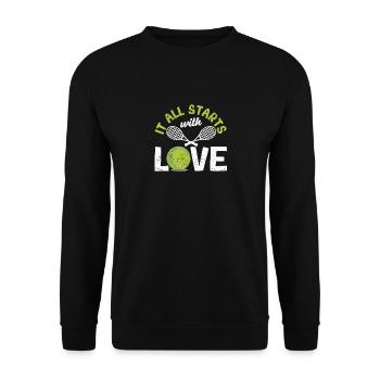 Tout commence par l’amour Tennis Sport amusant - Sweat-shirt Unisexe - noir - Devant - Alina (178cm) & Michal (187cm)