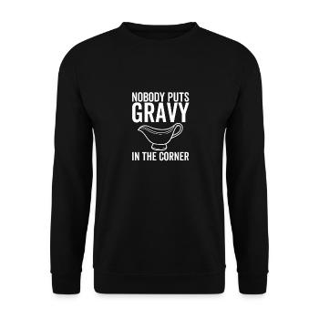 Niemand hat Soße in die Ecke gestellt - Unisex Pullover - Schwarz - Vorne - Alina (178cm) & Michal (187cm)