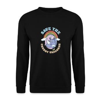 Save The Chubby Unicorns Cute Rhinoceros - Unisex Pullover - Schwarz - Vorne - Alina (178cm) & Michal (187cm)
