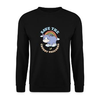 Save The Chubby Unicorns Cute Rhinoceros - Unisex Pullover - Schwarz - Vorne - Alina (178cm) & Michal (187cm)