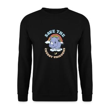 Save The Chubby Unicorns Cute Rhinoceros - Unisex Pullover - Schwarz - Vorne - Alina (178cm) & Michal (187cm)