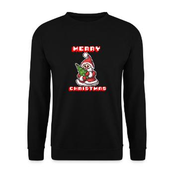 Merry Christmas I Xmas I 8 Bit Pixelated Santa - Unisex Pullover - Schwarz - Vorne - Alina (178cm) & Michal (187cm)