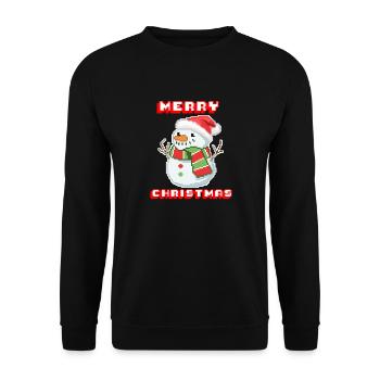 Merry Christmas I Xmas I 8 Bit Pixelated Snowman - Unisex Pullover - Schwarz - Vorne - Alina (178cm) & Michal (187cm)