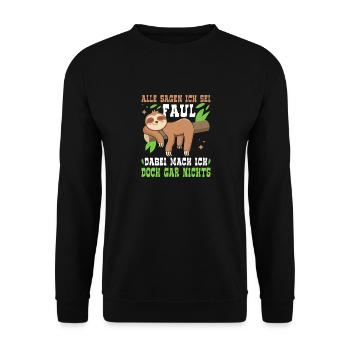 Faultier Sloth Langschläfer Nachthemd Pyjama - Unisex Pullover - Schwarz - Vorne - Alina (178cm) & Michal (187cm)