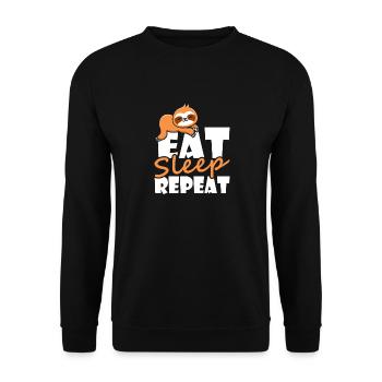 Faultier Eat Sleep Repeat, Langschläfer Nachthemd - Unisex Pullover - Schwarz - Vorne - Alina (178cm) & Michal (187cm)