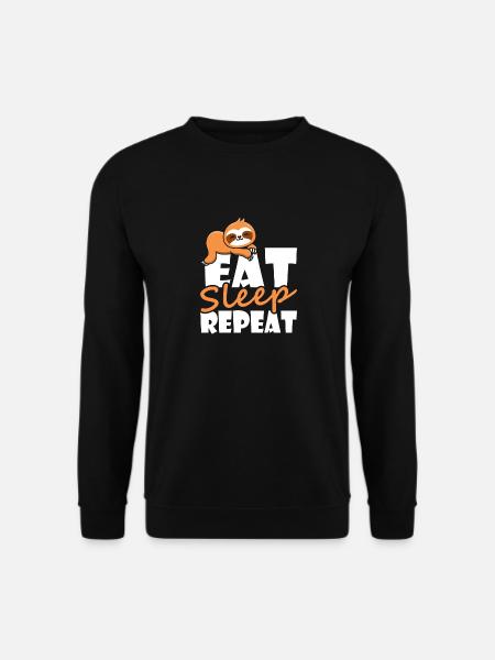 Faultier Eat Sleep Repeat, Langschläfer Nachthemd - Unisex Pullover - Schwarz