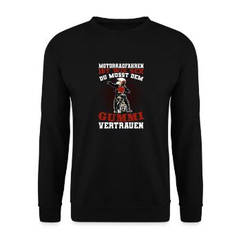 Motorradfahren Ist Wie Sex Dem Gummi Vertrauen - Unisex Pullover - Schwarz - Vorne - Alina (178cm) & Michal (187cm)