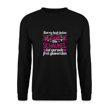 Freundin Tagträumer Spruch Schaukel Frei Geworden - Unisex Pullover - Schwarz - Vorne - Alina (178cm) & Michal (187cm)