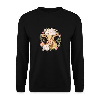 Cute cow with floral wreath - Unisex Sweatshirt - black - Front - Alina (178cm) & Michal (187cm)