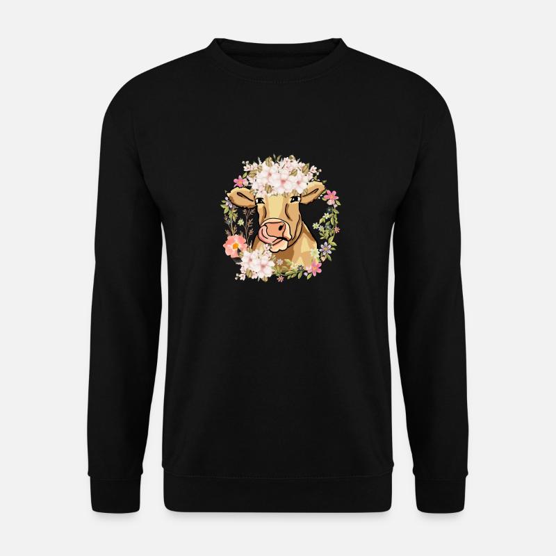 Niedliche Kuh mit Blumenkranz - Unisex Pullover - Schwarz