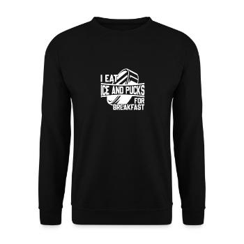 Je mange de la glace et des rondelles pour le petit déjeuner, hockey sur glace - Sweat-shirt Unisexe - noir - Devant - Alina (178cm) & Michal (187cm)