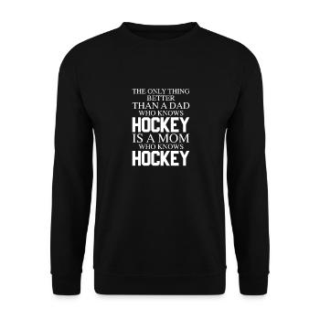 A Mom Who Knows Hockey, Eishockey Mama - Unisex Pullover - Schwarz - Vorne - Alina (178cm) & Michal (187cm)