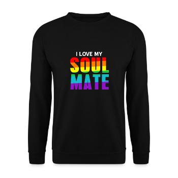 I Love My Soul Mate Cool Retro Designs - Unisex Pullover - Schwarz - Vorne - Alina (178cm) & Michal (187cm)