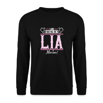 Lia Geschenkidee Geschenk Geburtstag - Unisex Pullover - Schwarz - Vorne - Alina (178cm) & Michal (187cm)