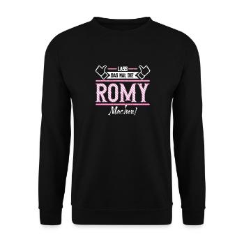 Romy Geschenkidee Geschenk Geburtstag - Unisex Pullover - Schwarz - Vorne - Alina (178cm) & Michal (187cm)