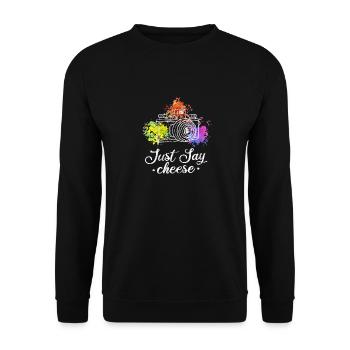 Photographer Funny Photography Lover Just Say Chee - Unisex Sweatshirt - black - Front - Alina (178cm) & Michal (187cm)