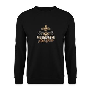 Funny I Like Weightlifting & Jesus Christian Worko - Unisex Sweatshirt - black - Front - Alina (178cm) & Michal (187cm)