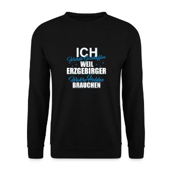 Erzgebirge Helden Geschenk Weihnachten - Unisex Pullover - Schwarz - Vorne - Alina (178cm) & Michal (187cm)