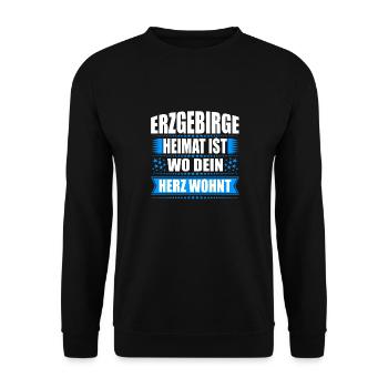 Erzgebirge Heimat Herz Wohnt Geschenk Weihnachten - Unisex Pullover - Schwarz - Vorne - Alina (178cm) & Michal (187cm)