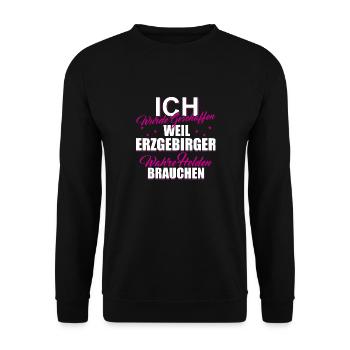 Erzgebirge Helden Geschenk Weihnachten - Unisex Pullover - Schwarz - Vorne - Alina (178cm) & Michal (187cm)