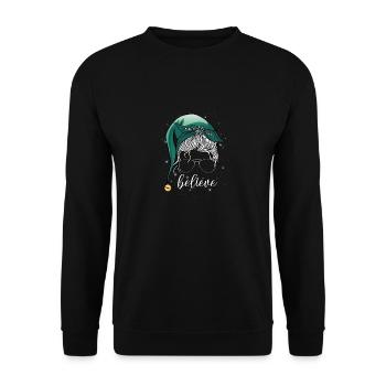 Believe ich glaube an Weihnachten Damen Motiv - Unisex Pullover - Schwarz - Vorne - Alina (178cm) & Michal (187cm)