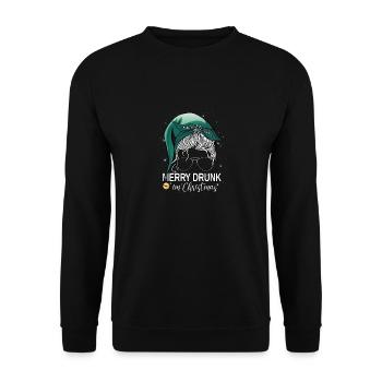Merry Drunk Im Christmas Ugly Sweater Weihnachts - Unisex Pullover - Schwarz - Vorne - Alina (178cm) & Michal (187cm)