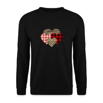 Herzen Leopard Plaid Büffel Herz Liebe Valentin - Unisex Pullover - Schwarz - Vorne - Alina (178cm) & Michal (187cm)