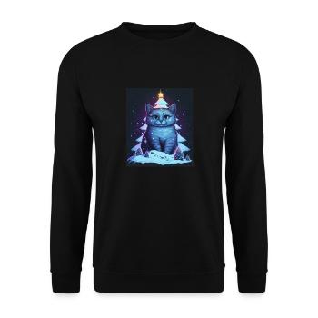 Süße Katze Weihnachtsbaum Lichterkette Winter - Unisex Pullover - Schwarz - Vorne - Alina (178cm) & Michal (187cm)