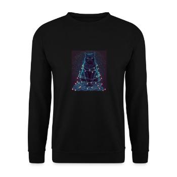 Süße Katze Weihnachtsbaum Lichterkette Winter - Unisex Pullover - Schwarz - Vorne - Alina (178cm) & Michal (187cm)