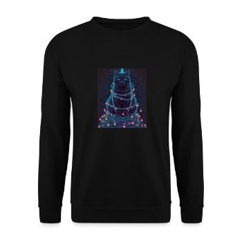 Süße Katze Weihnachtsbaum Lichterkette Winter - Unisex Pullover - Schwarz - Vorne - Alina (178cm) & Michal (187cm)