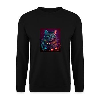 Süße Katze Weihnachtsbaum Lichterkette Winter - Unisex Pullover - Schwarz - Vorne - Alina (178cm) & Michal (187cm)