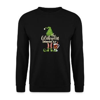 The Gluehwein Drinking Elf, Mulled Wine Christmas - Unisex Pullover - Schwarz - Vorne - Alina (178cm) & Michal (187cm)