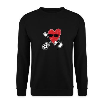 Herz beim Fußballspielen Valentinstag Fußballspiel - Unisex Pullover - Schwarz - Vorne - Alina (178cm) & Michal (187cm)