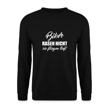 Biker Rasen nicht spruch fliegen - Unisex Pullover - Schwarz - Vorne - Alina (178cm) & Michal (187cm)