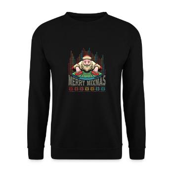 Merry Mixmas DJ Christmas vinyl Party Santa UGLY - Unisex Pullover - Schwarz - Vorne - Alina (178cm) & Michal (187cm)