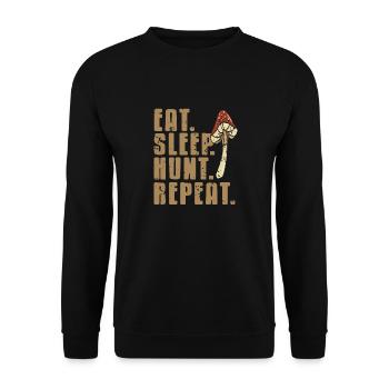 Eat Sleep Hunt Repeat Cool Retro Mushroom Hunter - Unisex Sweatshirt - black - Front - Alina (178cm) & Michal (187cm)