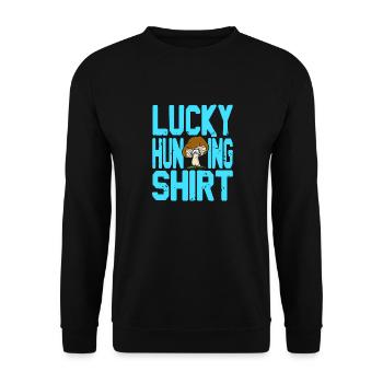 Lucky Hunting Shirt Cool Retro Mushroom Hunting - Unisex Sweatshirt - black - Front - Alina (178cm) & Michal (187cm)