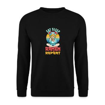 Lustige Kawaii Mädchen essen Schlaf Ramen wiederholen - Unisex Pullover - Schwarz - Vorne - Alina (178cm) & Michal (187cm)