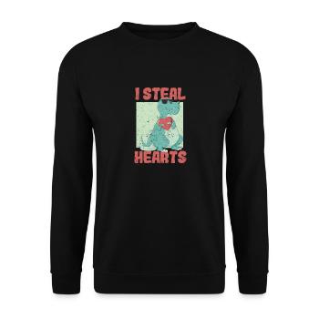 Ich stehle Herzen lustig Valentinstag Dinosaurier - Unisex Pullover - Schwarz - Vorne - Alina (178cm) & Michal (187cm)