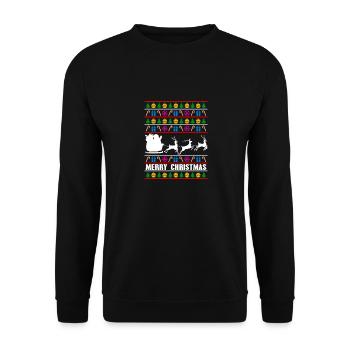 Ugly Xmas Sweater Merry Christmas Santa Witzig - Unisex Pullover - Schwarz - Vorne - Alina (178cm) & Michal (187cm)