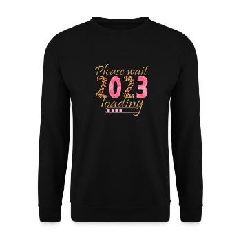 Veuillez patienter 2023 Léopards de Noël 2023 - Sweat-shirt Unisexe - noir - Devant - Alina (178cm) & Michal (187cm)