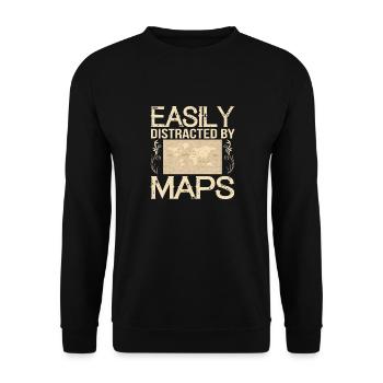 Facilement distrait par les cartes Carte de professeur de géographie - Sweat-shirt Unisexe - noir - Devant - Alina (178cm) & Michal (187cm)