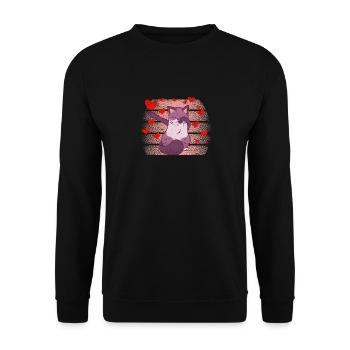 Lustige Dabbing Katze Herz Valentinstag Kätzchen - Unisex Pullover - Schwarz - Vorne - Alina (178cm) & Michal (187cm)